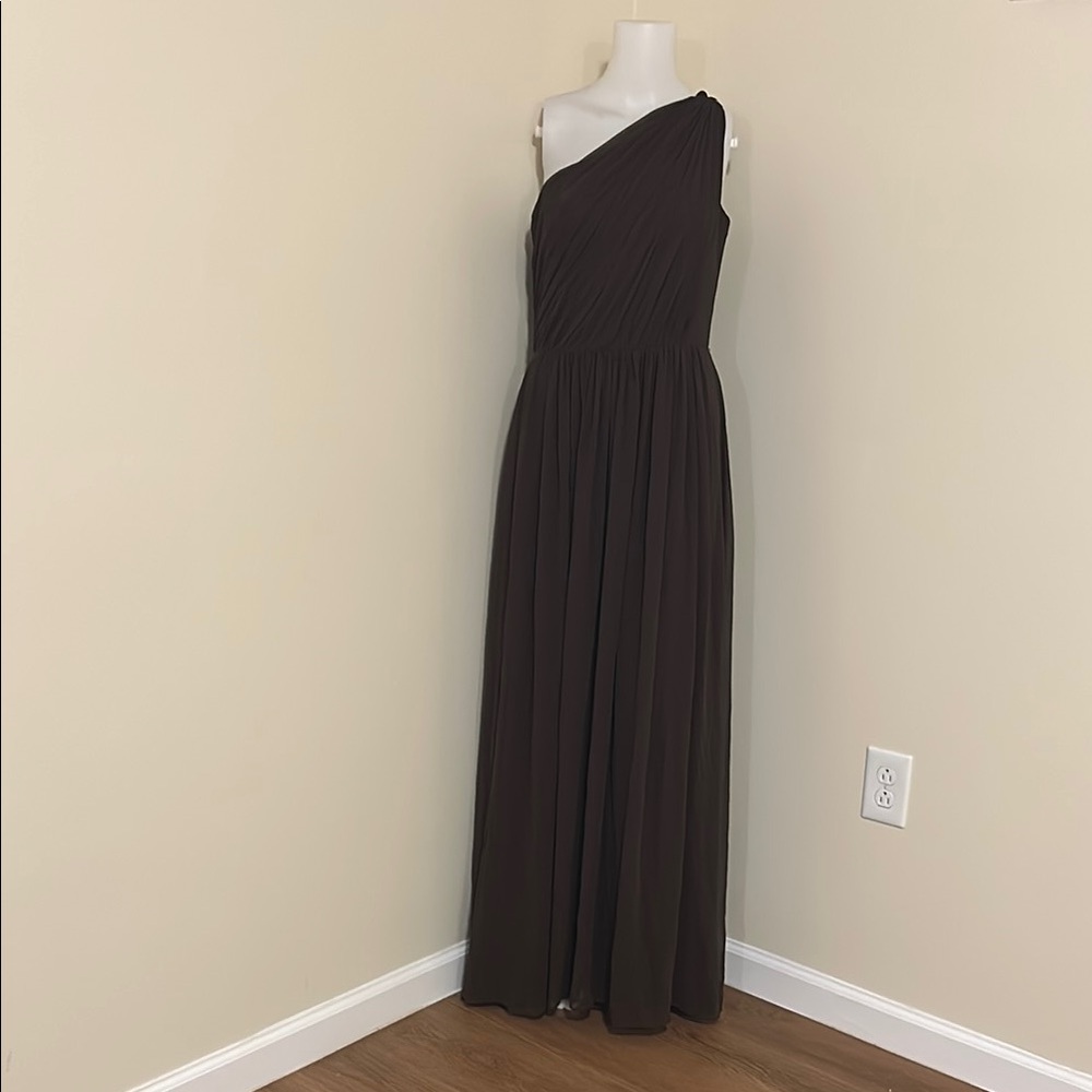 Dessy Collection One-Shoulder Chocolate formal Dress